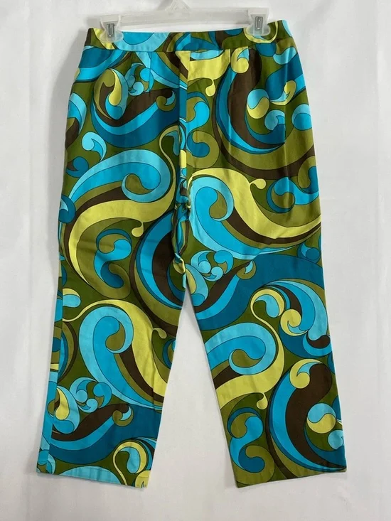 Talbots Turquoise & Lime Crop Pants 8 Psychedelic Bold Swirl Stretch Paisley - Picture 7 of 16